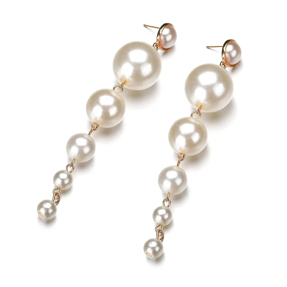 New Korean Earrings Premium Vintage Long Fringe Pearl Earrings for Women