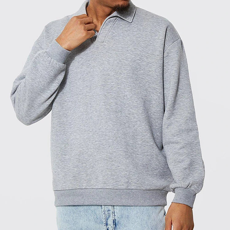 Custom Men's V-neck Regular Fit 100% Cotton Eco-Friendly Breathable Autumn Pullover Sweatshirt with Drop Shoulder