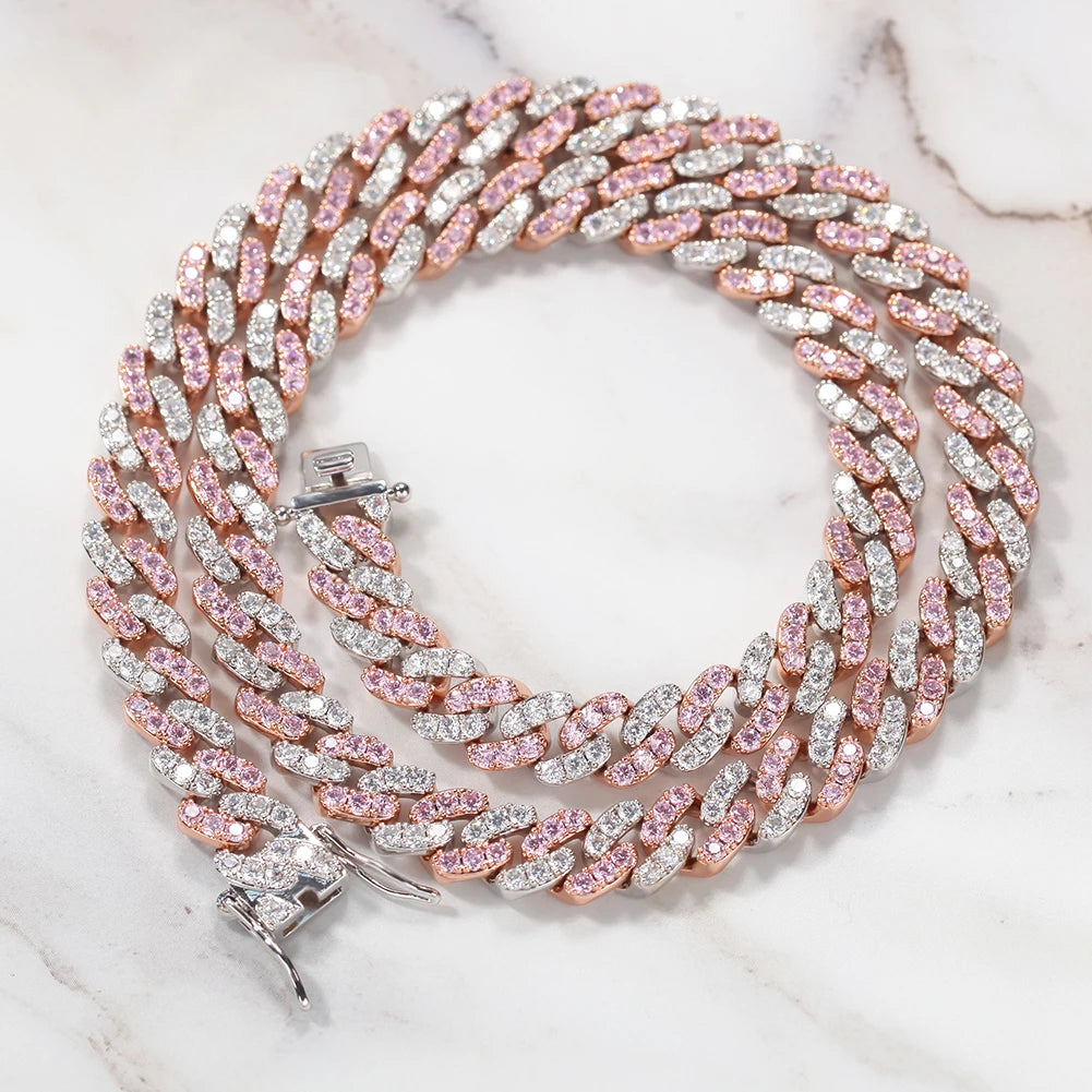 Miami Hip Hop Jewelry 2020 Rose Gold Color Sterling Silver Iced Out Cuban Link Chain Gold Chain Rapper Cuban Chain No Fade