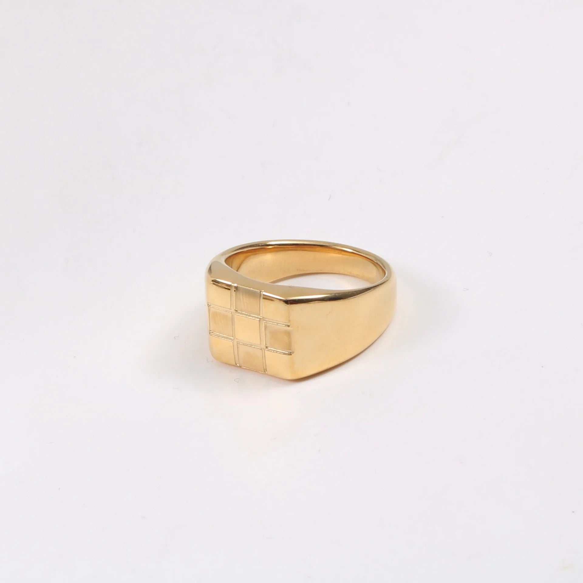 High End Stainless Steel Engrave Checkerboard Ring square Gold Signet Ring Blanks for Women