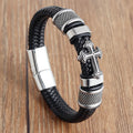 New Fashion Men Jewelry Bracelet Handmade Stainless Steel Cross Charm Magnet Clasp Genuine Leather Bracelet Men