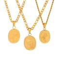 Ins Style Women Fashion Design Jewelry 18k Gold Plated Stainless Steel Ovals Ellipse Shape Engraved Flower Pendant Necklace