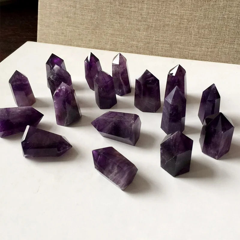 Healing Faceted Single Point Amethyst Crystal Wand Polished Tumbled Stone Natural with Laser Printing