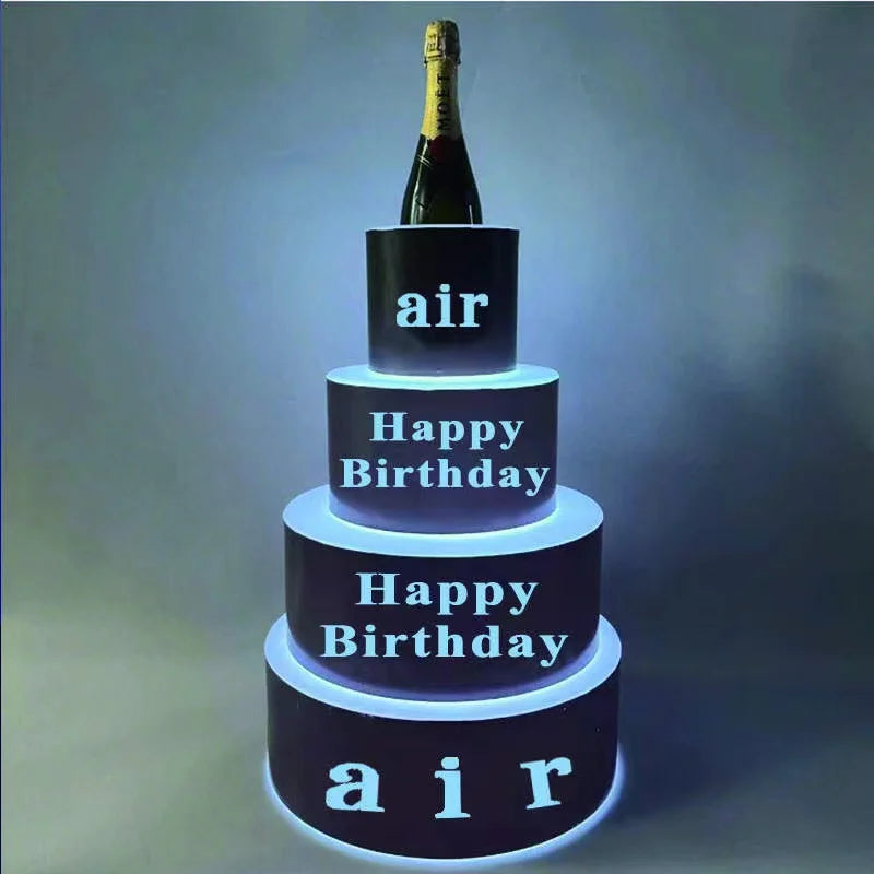 RICHSHINING 4 Tiers Happy Birthday Led Cake VIP Bottle Presenter champagne Display Rack for Night Club