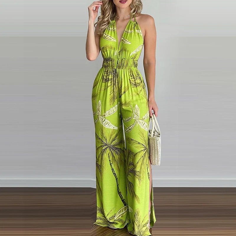 Colorful Jumpsuits Floral Print Full Length Jumpsuit Digital Printed Loose Jumpsuit
