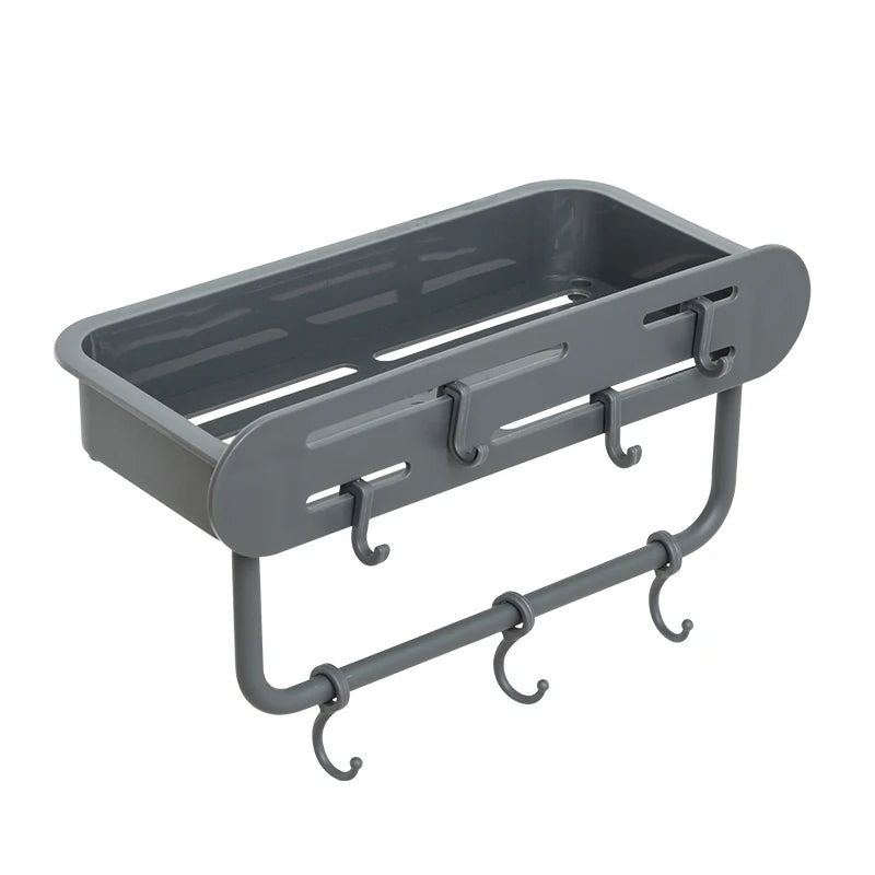 Wall Mounted Non-folding Multi-functional Bathroom & Kitchen Corner Storage Holders Racks Hook Towel Bar PP Material Black/White