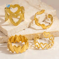 SUMMLY Vintage Wholesale Trendy Heart Shaped 18K Gold Plated Stainless Steel Open Ring Fashion Jewelry