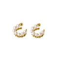 925 Sterling Silver Fashion Earrings Full Pearls Gold Plated Ear Clip Twist Ear Cuff Earrings Jewelry for Women