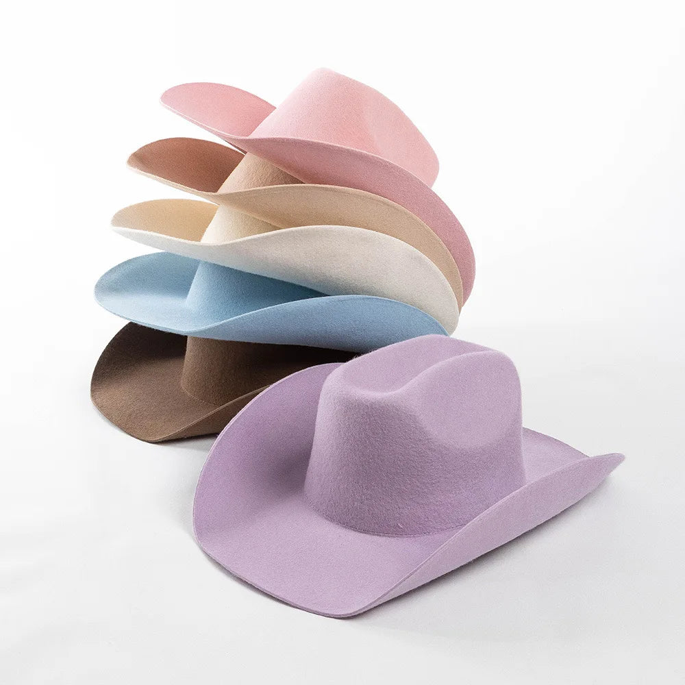 Custom Autumn Winter New Arrival Europe USA Fashion Women Casual Outdoor Shade Warm Fedora Sun Hat 100% Wool Felt Cowboy Hat