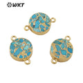 WT-C300 WKT Newest Natural Copper Turquoise Stone Connectors for Jewelry Bracelet and Necklace Double Loops Round Stone Pendant