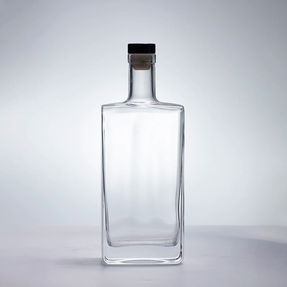 Hot Thick Transparent Glass Bottle 100ml200ml500ml700ml square Flat Vodka Whiskey Brandy Rum Premium Spirits Empty Bottle