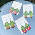 Fresh Potted Cactus Design Acrylic Hoop Earrings Cute Small Flower Pattern Fashionable Personality Accessory
