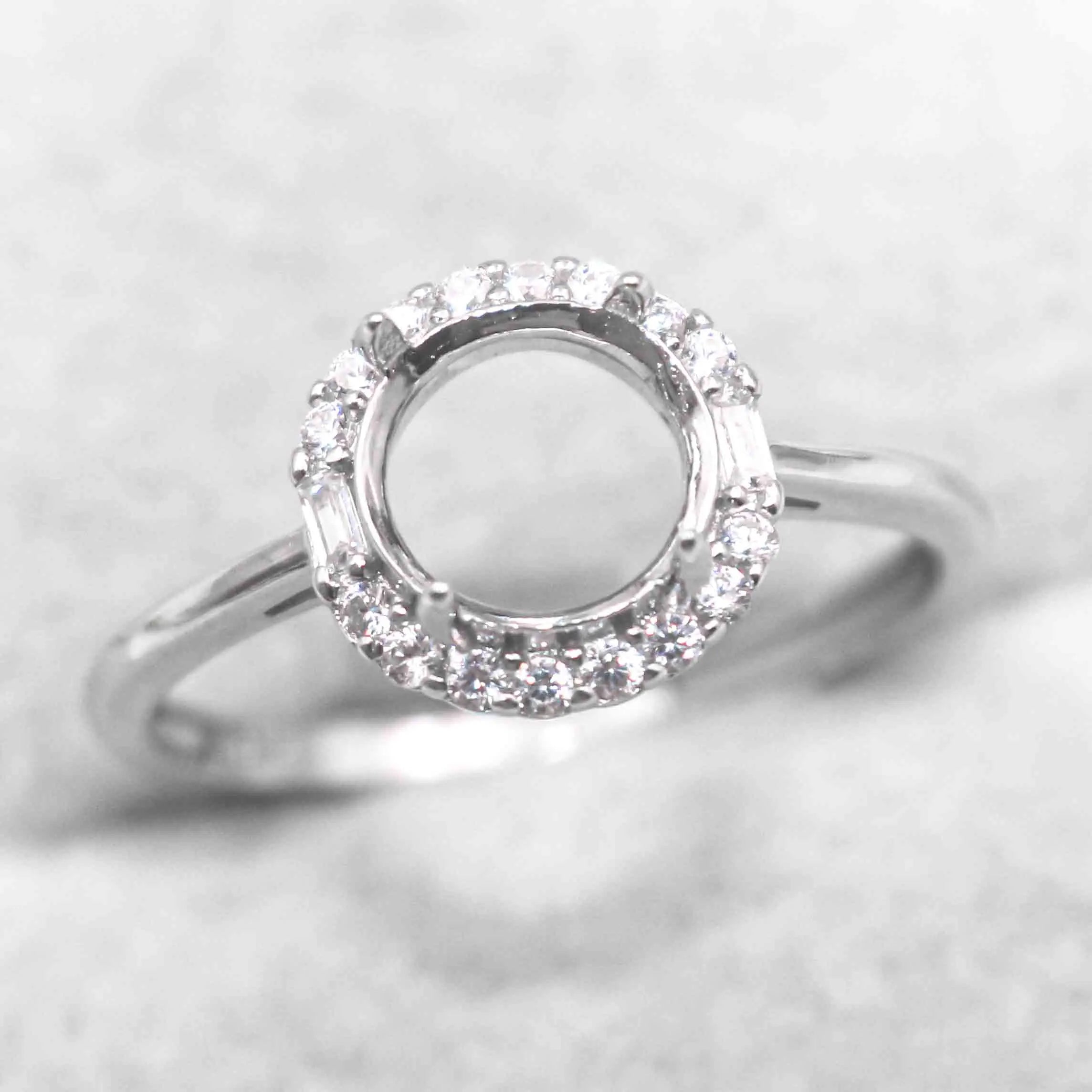 Sterling Silver 7mm/8mm/9mm/10mm Semi Mount Ring Frame Empty Blank Support Setting S925 Base Without Center Stone for Inlay DIY