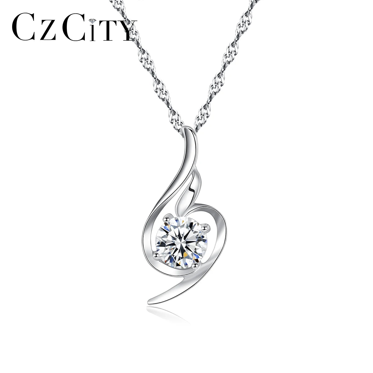 CZCITY 925 Sterling Silver Jewelry Clear CZ Big Stone Luxury Custom Pendant Necklace for Women 2026