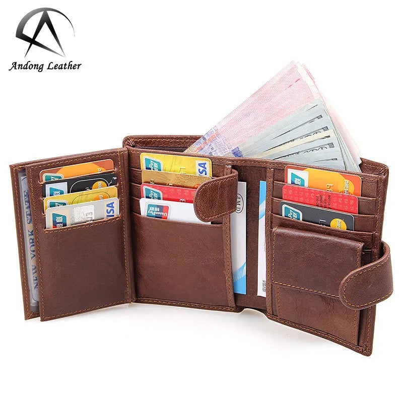 Andong Leather Short Wallets for Men Retro Wallet RFID Block Cards Holder Genuine Cow Leather Cowhide