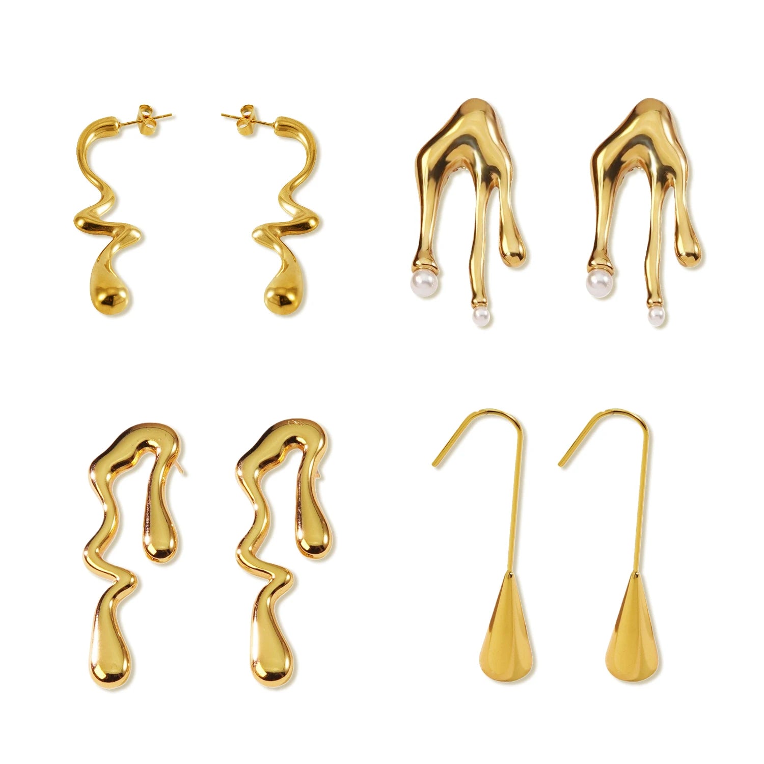 HOVANCI Statement Metal Cast Creative Golden Earrings Jewelry Waterproof Stainless Steel Women Earrings Gift for Women Girls