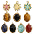 Wholesale 2026 New Charm Flower Natural Stone Geometric Oval Stainless Steel White Jade Accessories Jewelry Making Pendant
