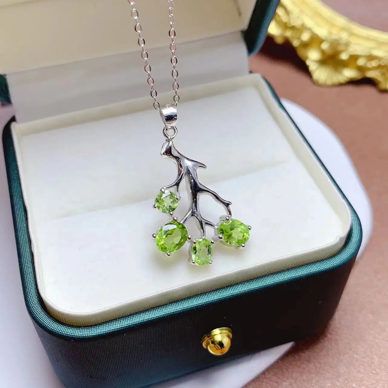 Hot Sale 925 Sterling Silver Bling Pendant Necklace 18K Rose Gold Plating Natural Peridot for Women's Gift