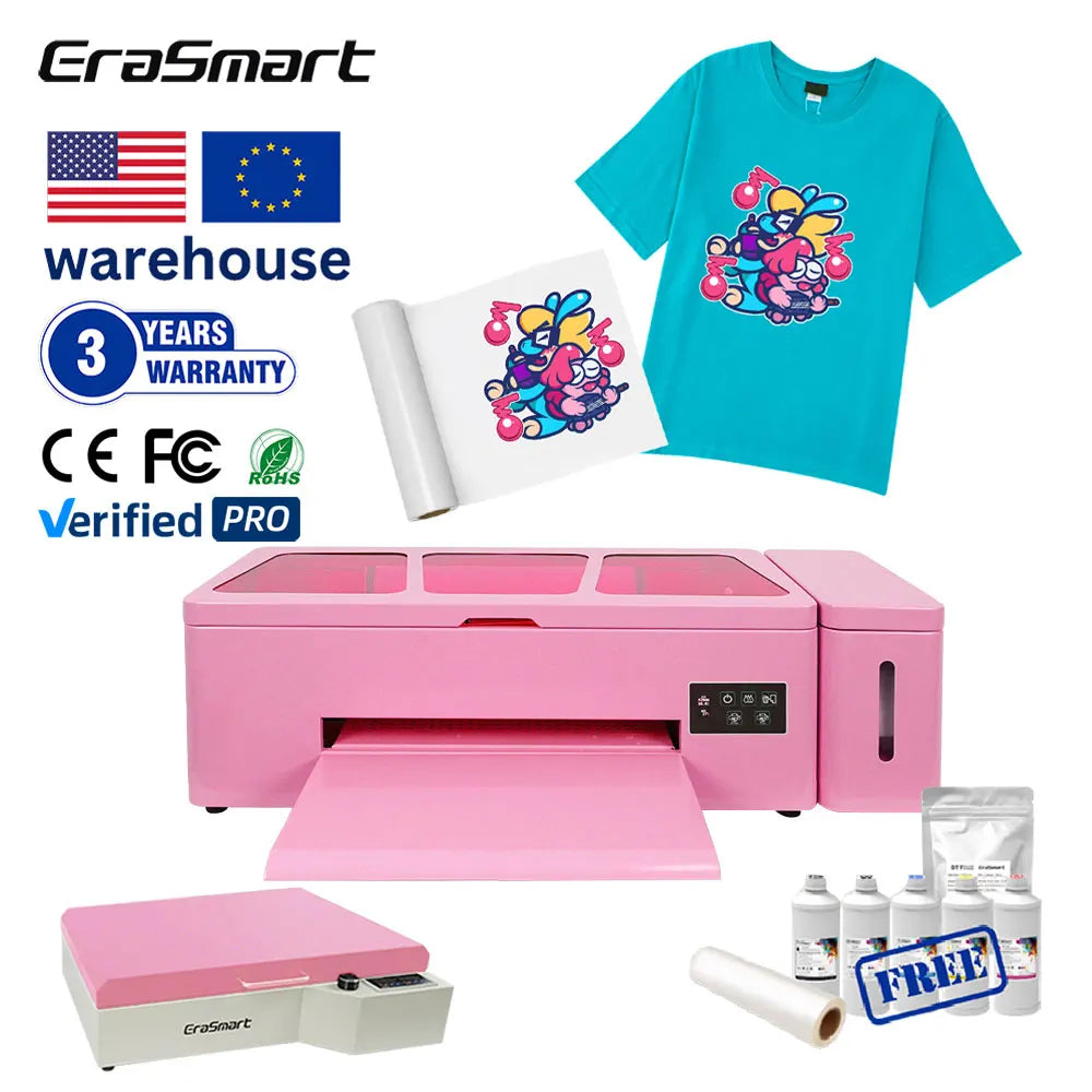 Erasmart A3 Dtf pink Machine Printer 30Cm Dtf  1390&L1800 Canvas Printing Machine  for All Textiles