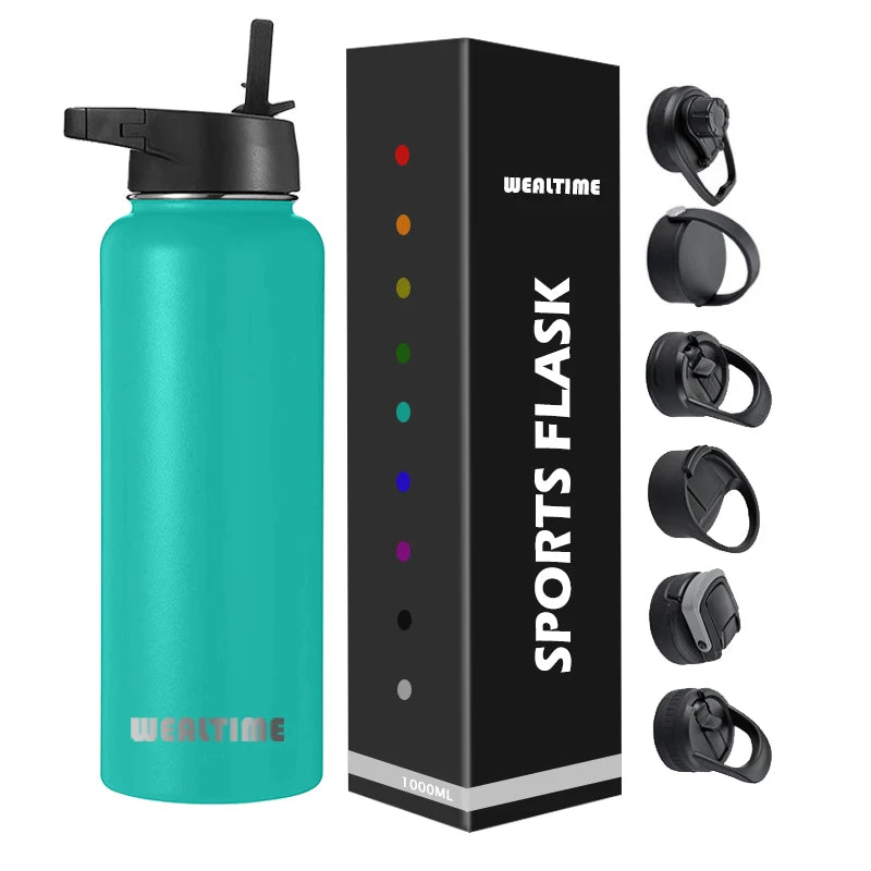 Wholesale 32oz 40oz Custom logo and Color Moq 100pcs Stainless Steel Vacuum Straw Water Bottle and Flask