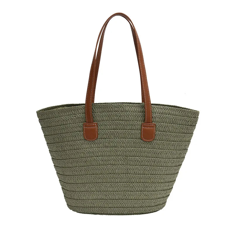 Hot Large Paper Straw Bag with Tassel Pu Handle Zipper Closure Weave Straw Beach Bag Shopper Handbags for Women