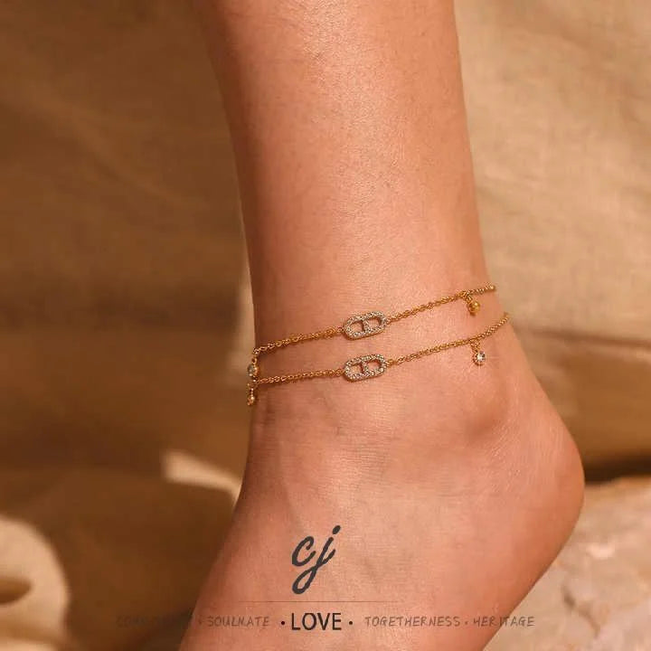 Carline Topsale Fashion Stainless Steel Beach Anklet 18k Gold Plated Zircon Anklets Waterproof Gold Chain for Women