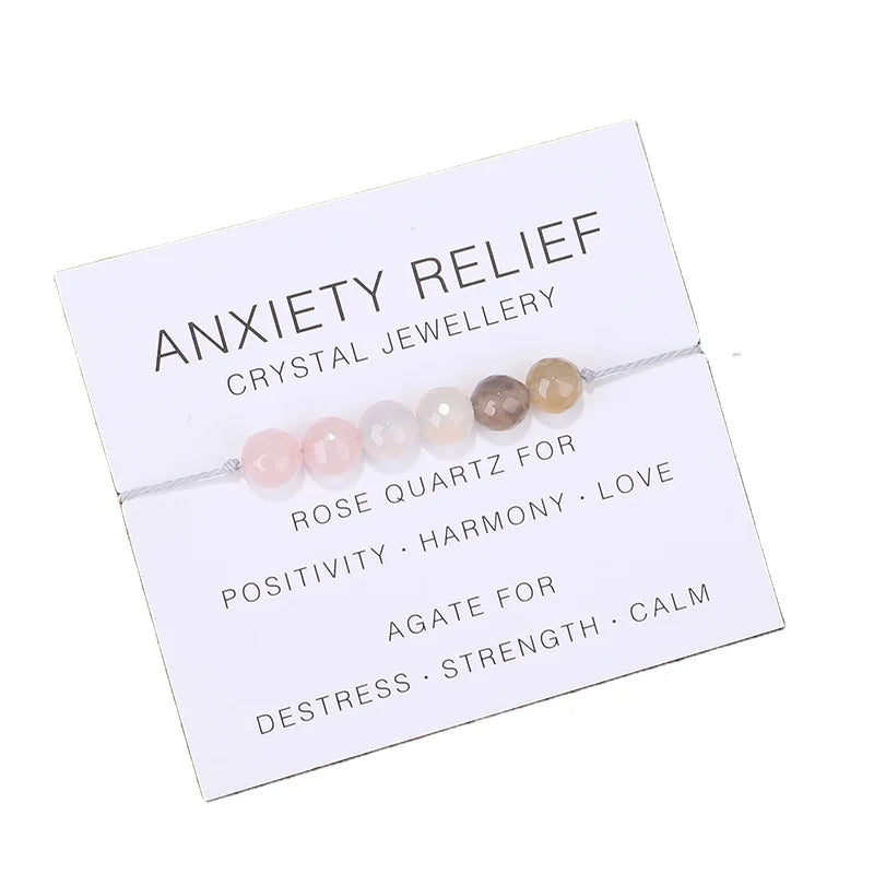 Natural Gem Stone Beads Bracelet Handmade Wax Line Braid Rope Irregular Crystal Chips Chakra Bracelet Reiki Jewelry Wish Card