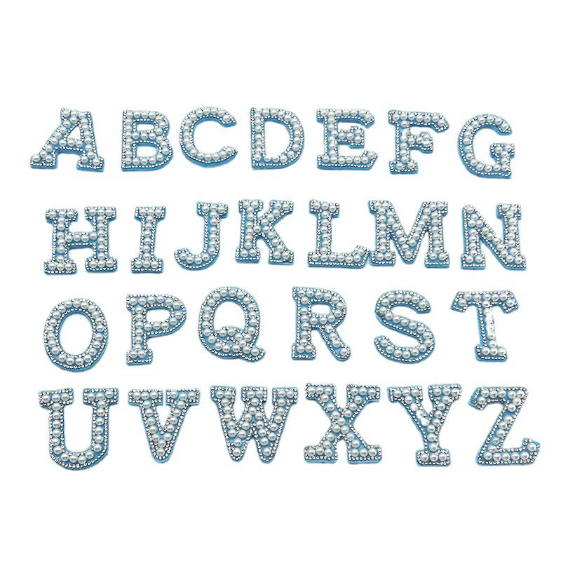 Custom Self-Adhesive White Pearl Rhinestone Letter Patches 4.5cm Small Heart Shaped Embroidered Felt with Resin for DIY