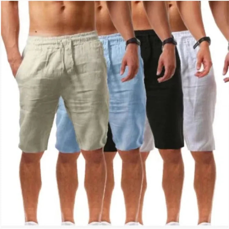 Wholesale Summer Latest Sport Design Men's Plus Size Solid Color Five Points Linen Causal Short Pants