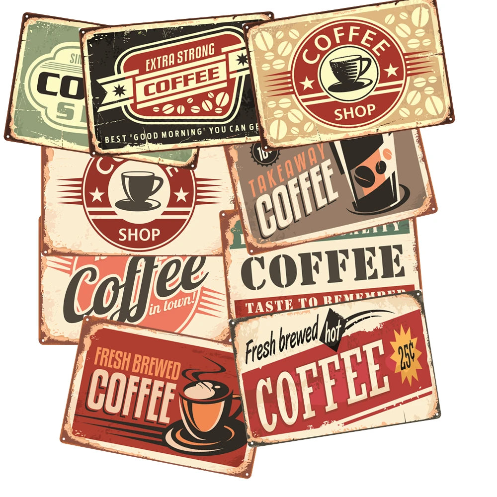 Coffee Metal Poster Vintage Tin Sign Plaque Metal Wall Decor for Kitchen Coffee Bar Cafe Retro Sticker Iron Painting