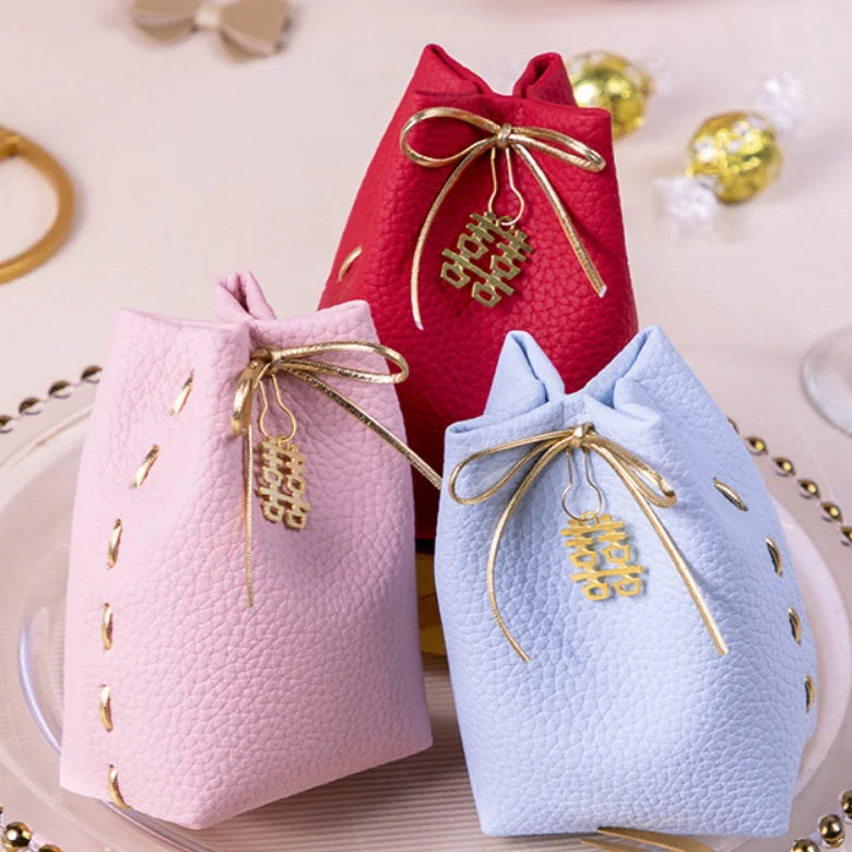 Fashion Jewelry Pouch Imitated Leather Hot Sales Christmas Candy Box Customized Cute Pu Leather Wedding Gift Bags for Guest