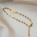 18K Gold Plated Stainless Steel Lady of Guadalupe and Cross Rosary Bracelet 3mm Bead Link Chain Bracelet for Women Teen Girls