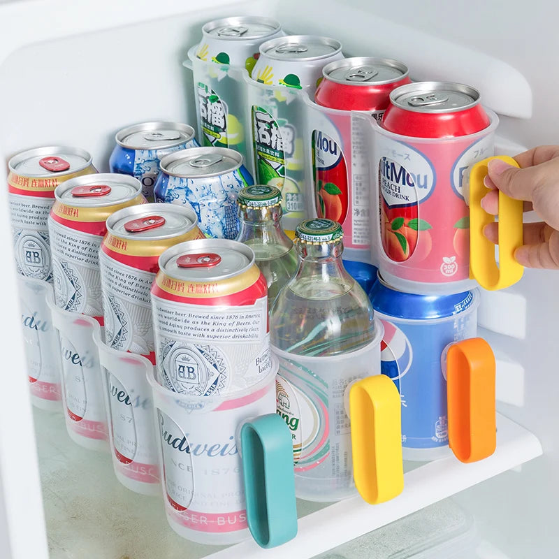 Kitchen Fridge 4 Hole Beer Can Stock Rack Refrigerator Shelf Sparkling Water Drink Soda Organizer PP Beverage Holder Modern