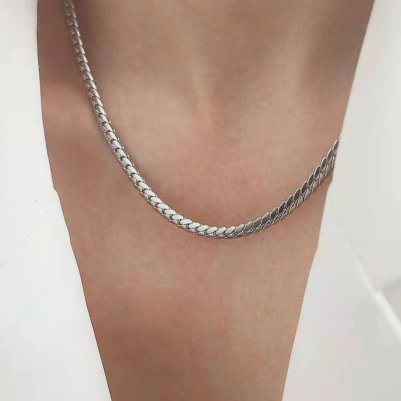 Minimalist Thick Curb Chain Necklace Jewelry Stainless Steel Gold Silver Snake Bone Choker Necklace for Women