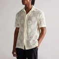 Custom Logo Summer Knitted Top Knitwear Cotton Cardigan Button up Fashion Short Sleeves Men Crochet Shirt