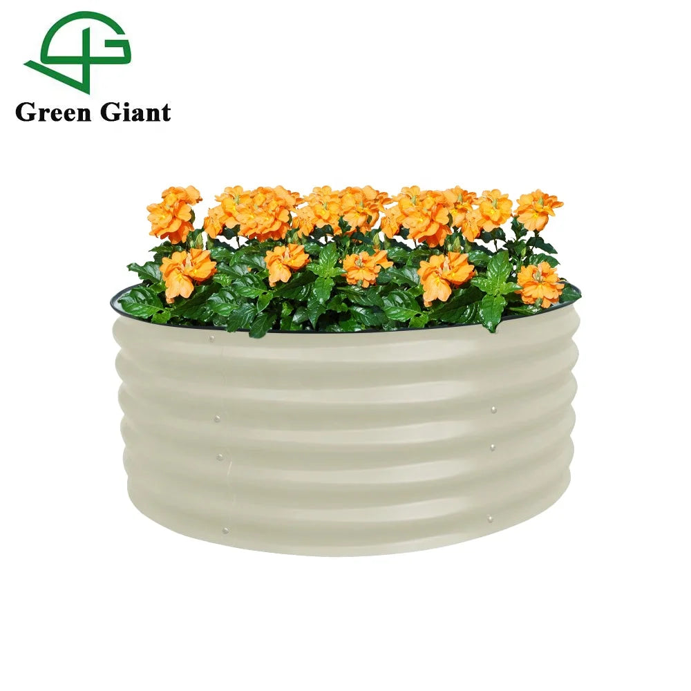 Raised Bed Garden Box 17'' Tall Round White Modular Corrugated Metal Raised Garden Bed