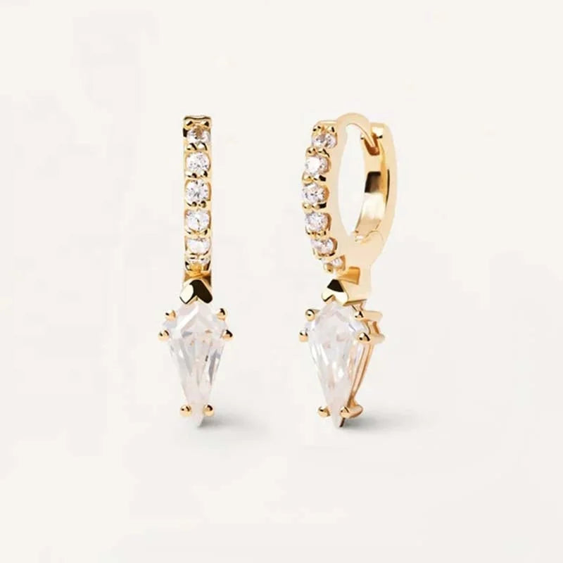 LOZRUNVE Fashion New Design Geometric Diamond Stone Charm Huggie Hoop Earring 925 Silver