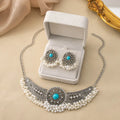 Vintage Turquoise Choker Pendant Necklace Earring Gold Plated Water Drop Rhinestone Crystal Tassel Necklace Earrings Set