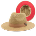 Ready to Ship Men's and Women's Wide Brim Fedora Hats Red Bottom Panama Summer Beach Straw Sun Hat UPF50+ for Travel