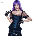 Women Mature Corset With Short Lace Sleeves Solid Jacquard Floral Overbust Boned Corsets