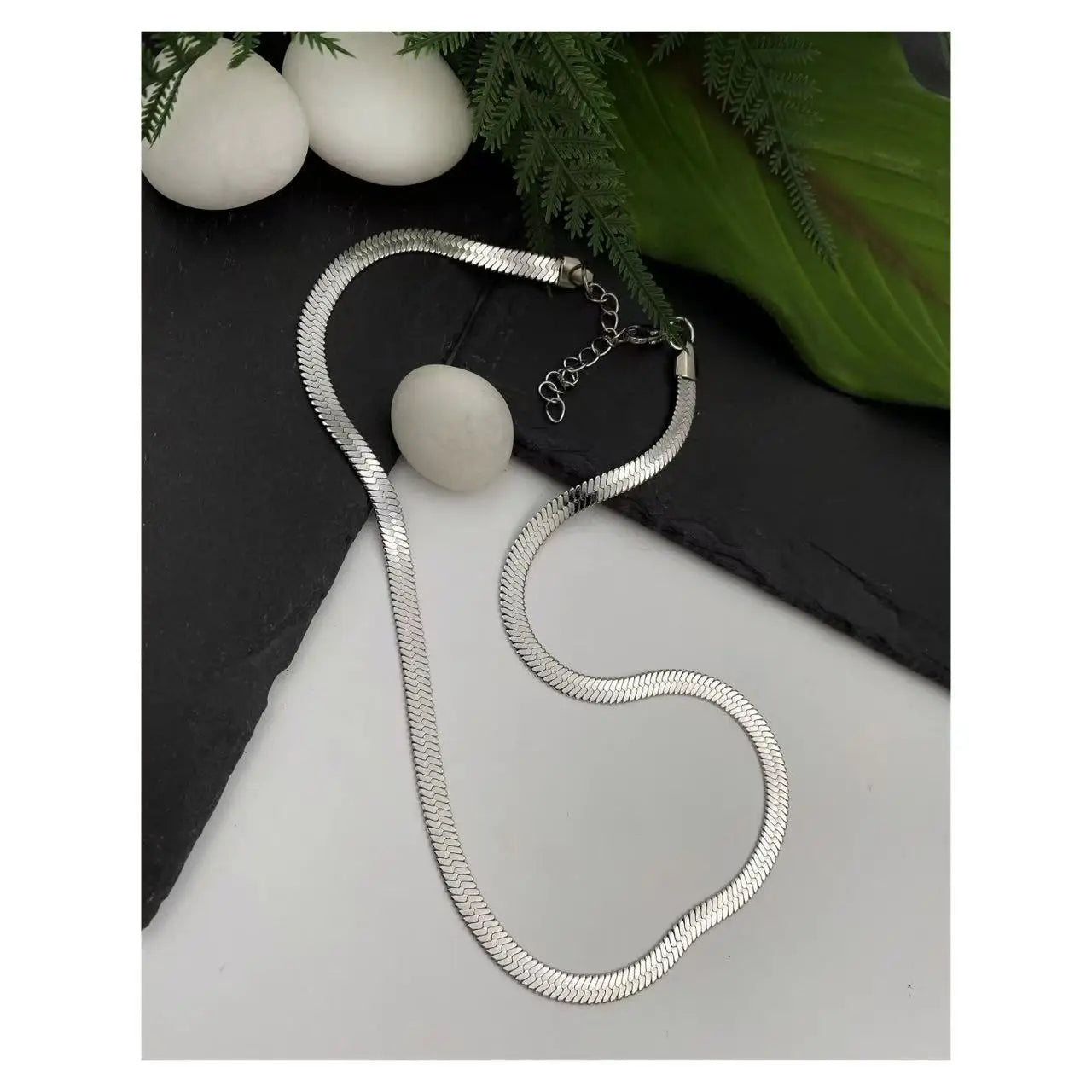 Shiny Jewelry Flat Snake Chain Necklaces Silver Plated Stainless Steel Herringbone Chain Necklace for Women Girls