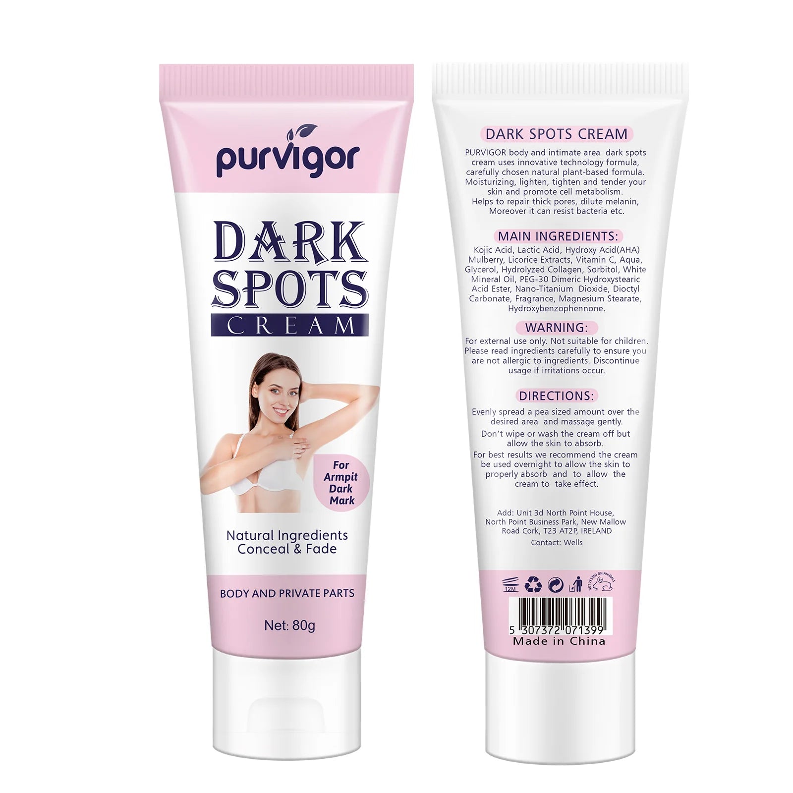 Purvigor Women Private Part Knee Dark Skin Armpit Lotion Dark Spot Anti Wrinkle Moisturizing Whitening Freckle Cream