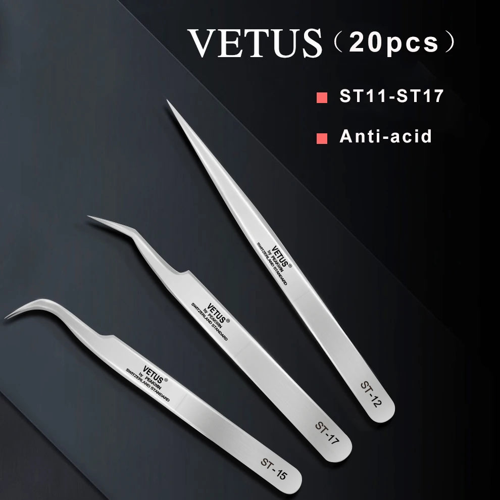 Professional Perfect Grip Vetus ST Anti-rust Anti-acid Eyelash Tweezers Straight and Curved Tweezers for Eyelash Extension