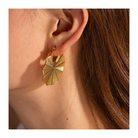 ERESI Vintage Stainless Steel 18K Gold Plated Fan-shaped Polygon Geometry Pendant Earrings Gift Jewelry Hoop Earrings for Women