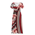 Polynesian Clothes 2025 Women's Spring Summer Boho Floral Print V-Neck Faux Wrap Maxi Dress for Wedding Guest Graduation Party