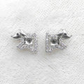 Sterling Silver 3*3mm Semi Mount Stud Earrings Empty Support Blank Claws Setting S925 Base Without Center Stone for DIY Inlay