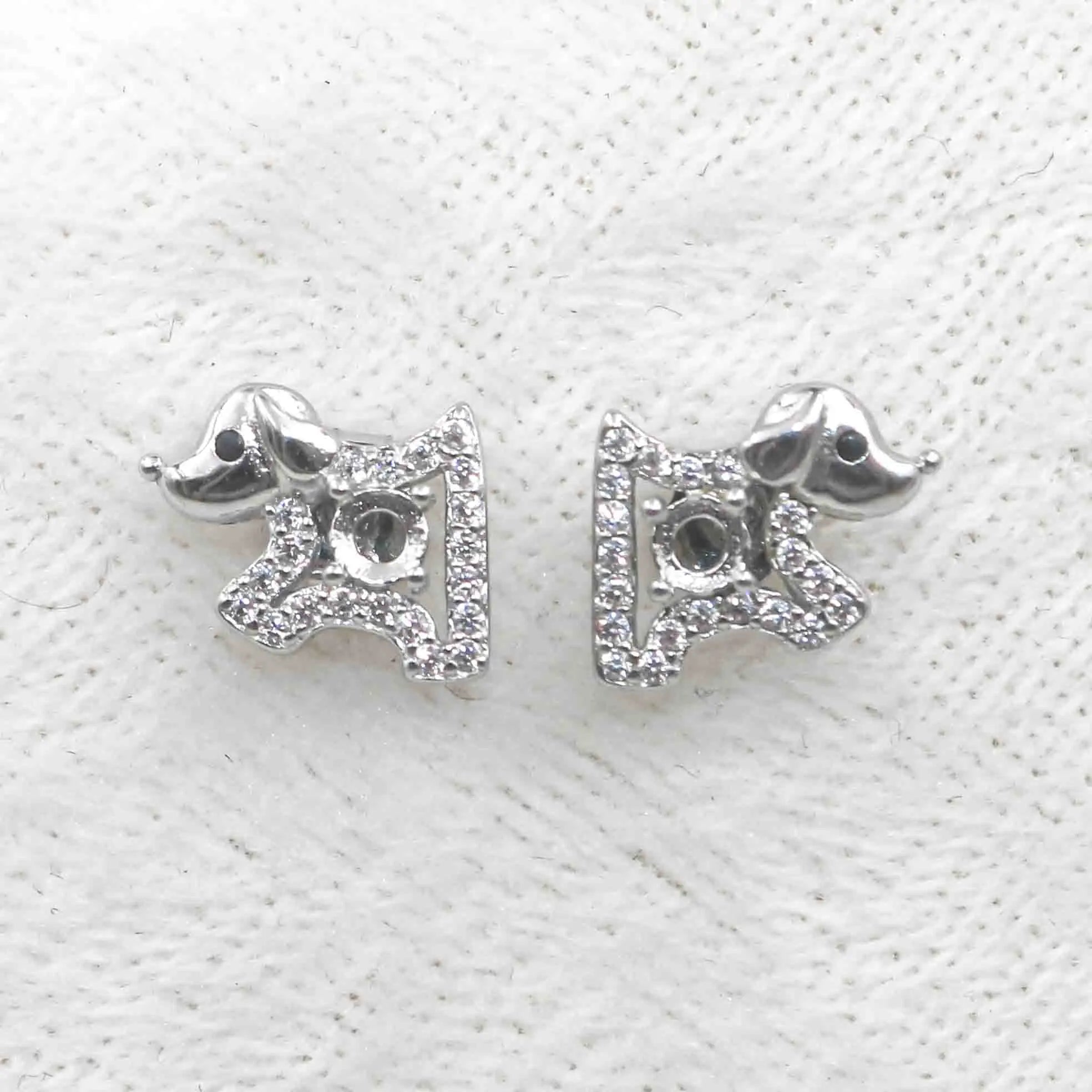 Sterling Silver 3*3mm Semi Mount Stud Earrings Empty Support Blank Claws Setting S925 Base Without Center Stone for DIY Inlay