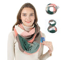 Women Winter Cashmere Plaid Infinity Loop Travel Scarf With Zipper Pocket Phone Neckerchief Scarves