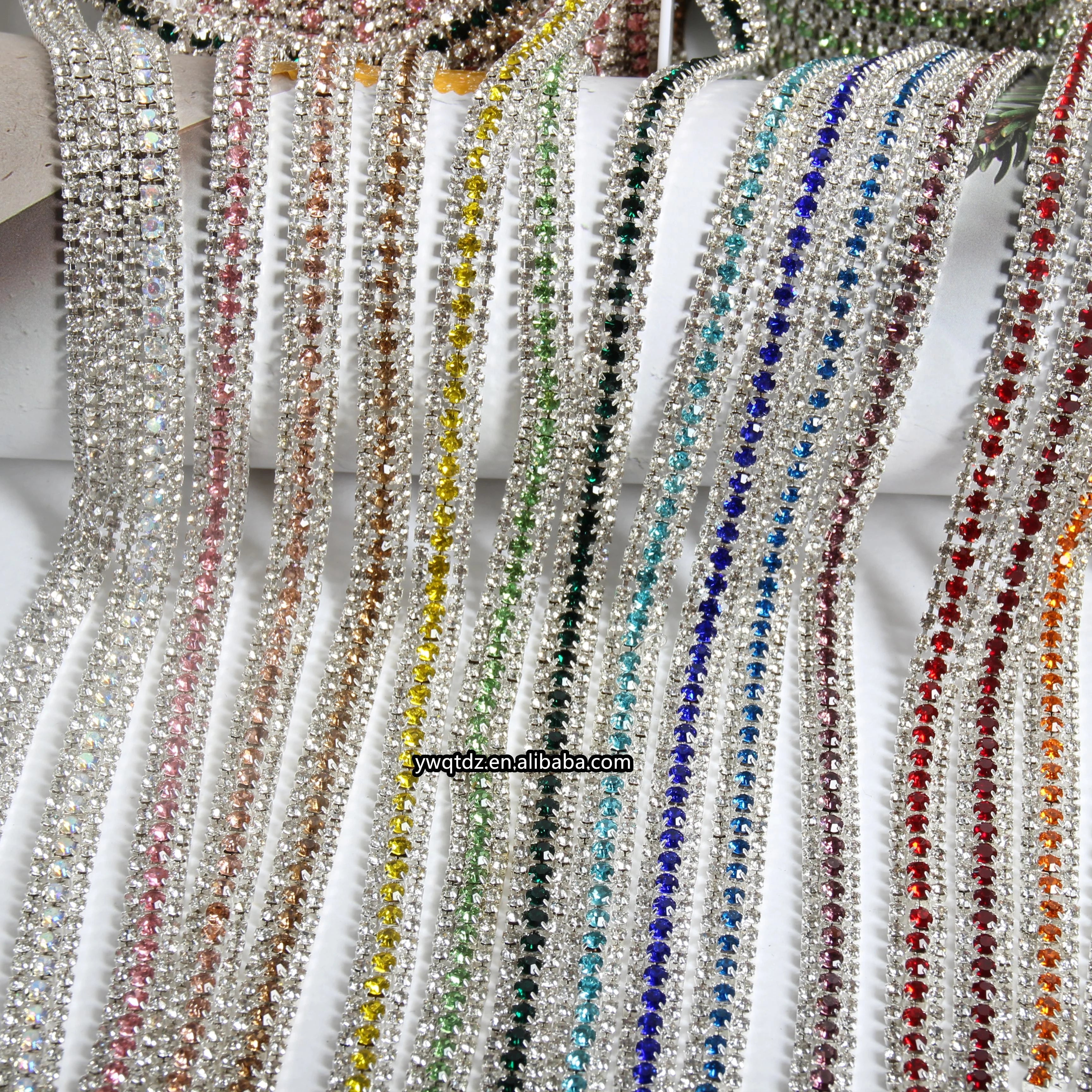 Silver Plated Diamond Chain DIY Production Crystal Cup Chain Three Row Claw Chain SS8 SS16 Wedding Sewing Stretch Rhinestones