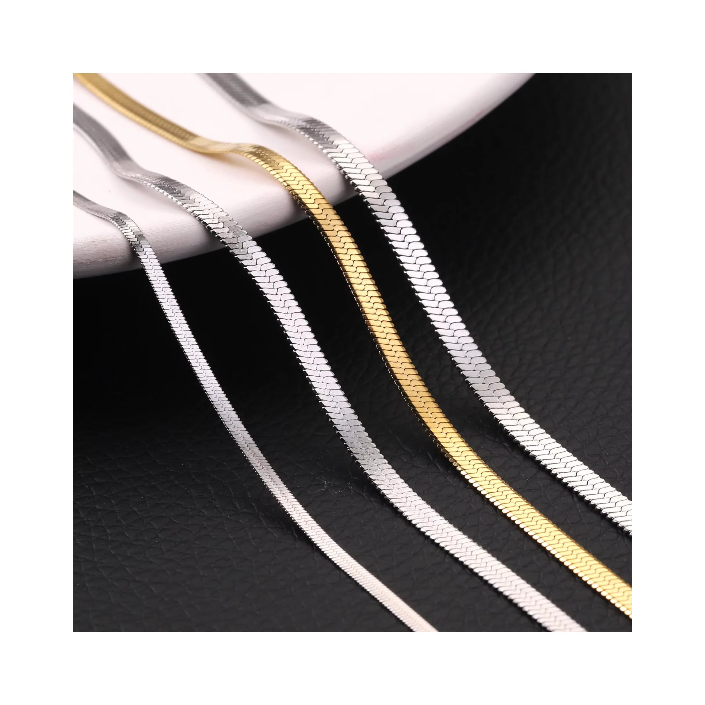 No Tarnish Stainless Steel Blade Chain Hip Hop Style 18K Gold Flat Snake Necklaces for Women and Men